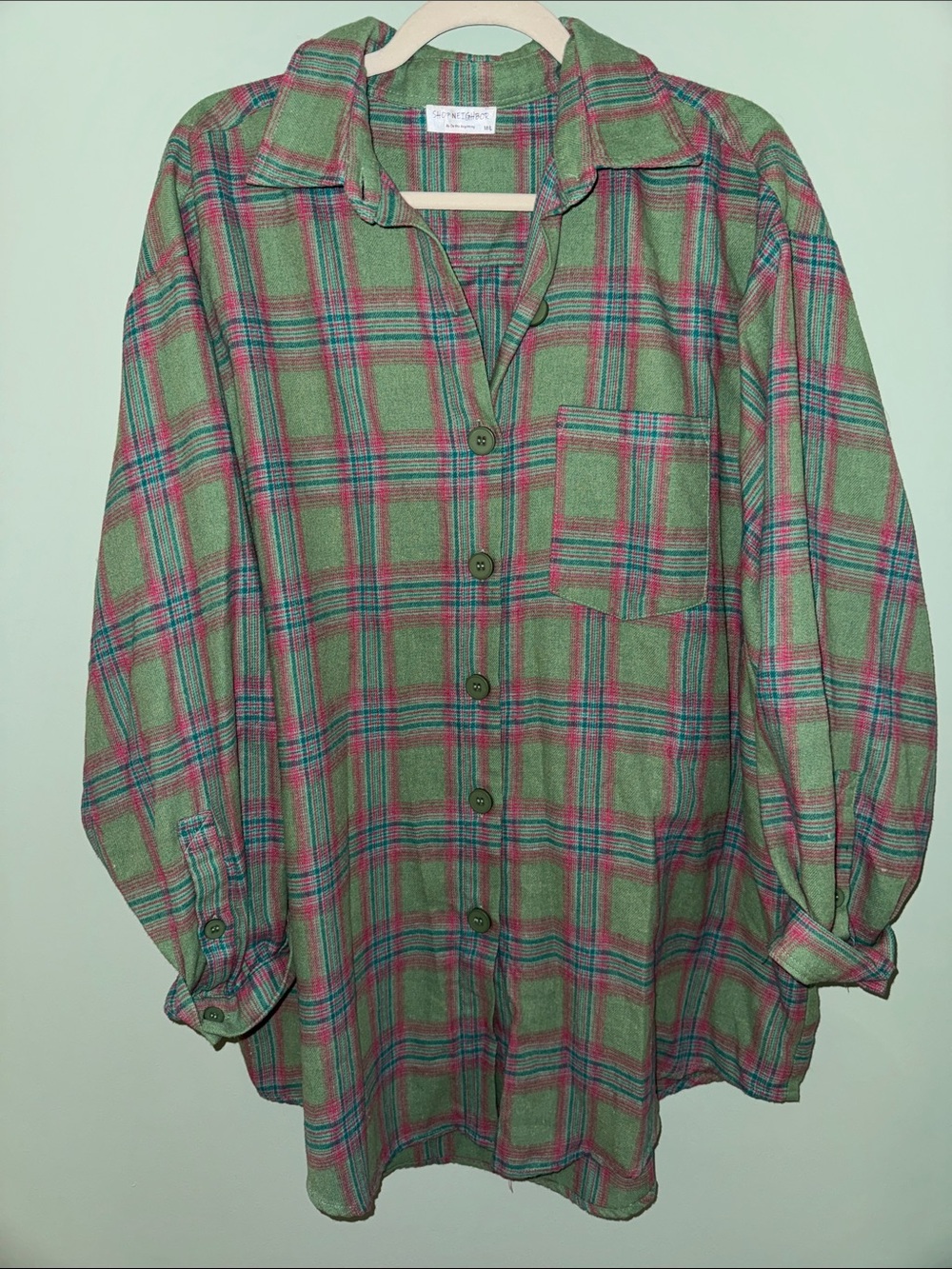 Shop Neighbor by In the Beginning Oversized Green Plaid Button-Front Dress